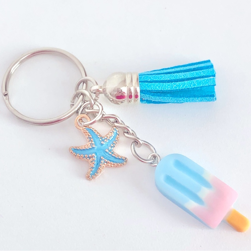 New Popsicle Dangling Keychain Tassel Starfish Enamel Charm Summer Beach Gift